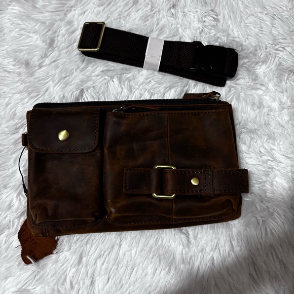 Brown Leather Men's Crossbody Bag - Picture 5 of 5